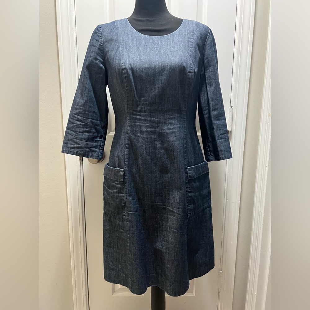 Boden Blue Sheath Dress with Bell Sleeves